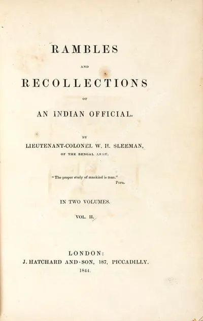 William Henry Sleeman (Author), Rambles and Recollections of an Indian Official, 1844, Authored Antiquarian Book