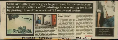 Dipti Sonawala (Reporter), Sahil Art Gallery Owner Goes to Great Lengths to Convince Art Lovvers of Authenticity of 82 Paintings He Was Selling For Lakhs By Passing Them off As Works of 12 Renowned Artists, 2008, Newspaper Clipping