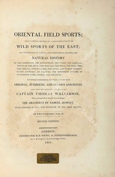 Thomas Williamson (Author), Oriental Field Sports, 1819, Authored Antiquarian Book