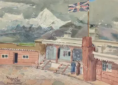 Krishna, Kanwal (Artist). The British residence bungalow, Pagri (Phari), Tibet, 1939 | Painting, Bon.Lon/05.06.25, 2025 · Bonhams