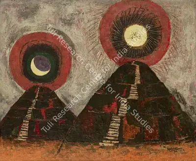 K.K. Hebbar (Artist), Homage to Sun and Moon, 1964, Painting