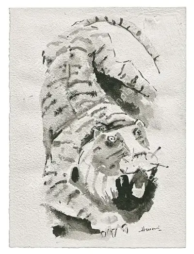 M.F. Husain (Artist), Tiger, Painting