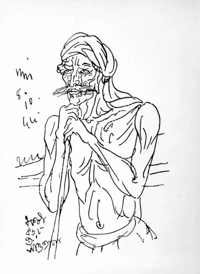 Nandalal Bose (Artist), Farmer, 1944, Drawing