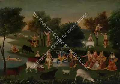 Early Bengal School (Artist), Radha and Krishna with Gopinis, 1875, Painting