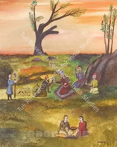 Tasadduq Sohail (Artist), Mystic With Devotees Beneath A Tree, 1986, Painting