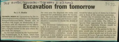 J.P. Shukla (Reporter), Excavation From Tomorrow, 2003, Newspaper Clipping