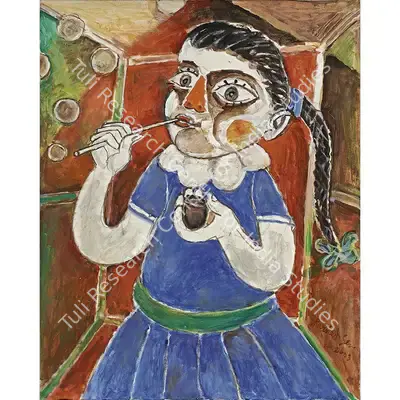 Paritosh Sen (Artist), Young Girl Making Soap Bubbles, 2003, Painting