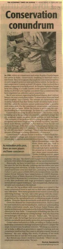 Nupur Amarnath (Reporter), Conservation Conundrum, 2011, Newspaper Clipping