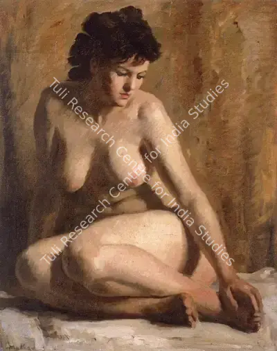 Madhav Satwalekar (Artist), Seated Female Nude, Painting