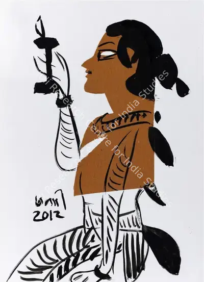 K.G. Subramanyan (Artist), Untitled (Lady with Lamp), 2012, Collage
