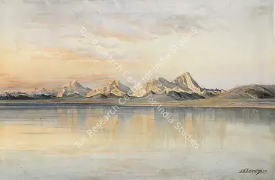 S.G. Thakur Singh (Artist), Mountain Lake View, 1946, Painting