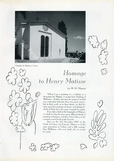 M.H. Murcia (Essayist), Homage to Henry Matisse, 1955, Essay