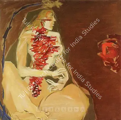 Jatin Das (Artist), Seated Woman In Red - Charge, 1982, Painting