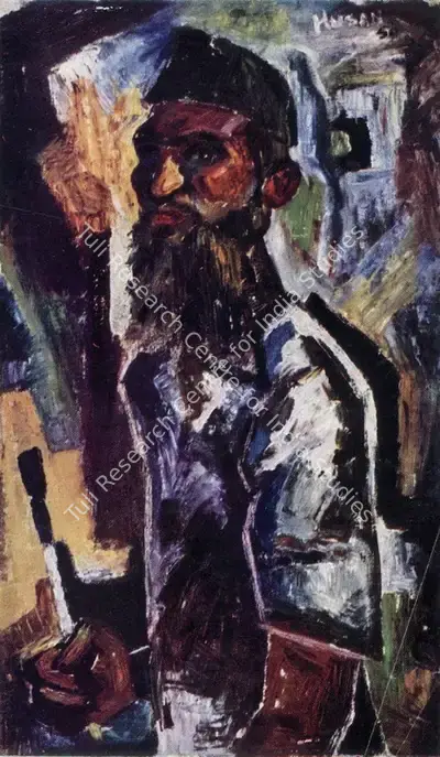 M.F. Husain (Artist), Self Portrait, 1950, Painting