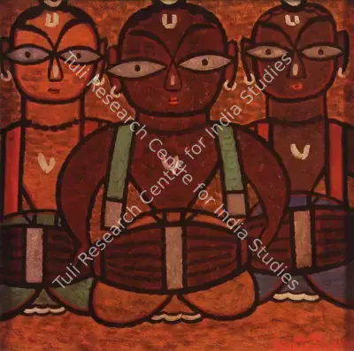 Jamini Roy (Artist), Dhol Players, 1945, Painting