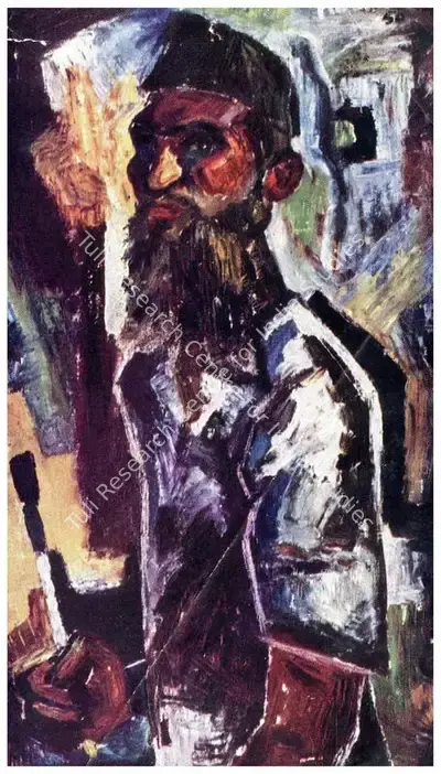 Husain, M. F. (Artist). Self Portrait. Oil on canvas, 1950 | Maqbool Fida Husain, 2008 | Painting | FineArts | 00495231