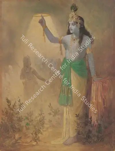 Ustad Allah Bukhsh (Artist), Krishna & the Sudarshan Chakra, 1924, Painting