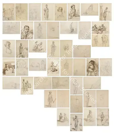Raja Ravi Varma (Artist), A Set of 45 Sketches on 36 Sheets, Drawing