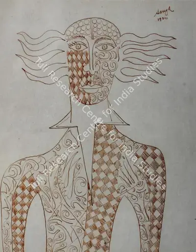F.N. Souza (Artist), Harlequin, 1950, Drawing