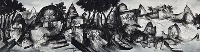 Manu Parekh (Artist), Banaras In Black And White, 2005, Painting