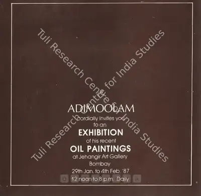 K.M. Adimoolam (Artist), Adimoolam, 1987, Solo Exhibition Invitation