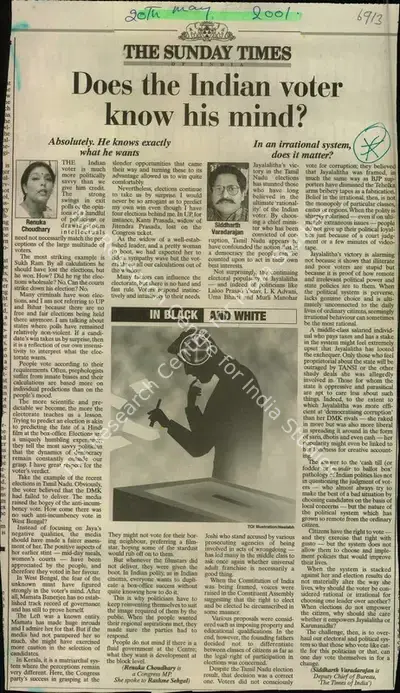 Does the Indian voter know his Mind, 2001, Newspaper Clipping