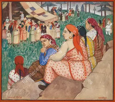 K.K. Hebbar (Artist), Manali Mela, 1945, Painting