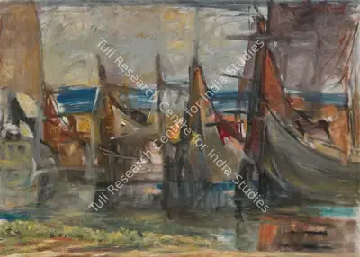 Zainul Abedin (Artist), Untitled (Fishing Boats), 1969, Painting