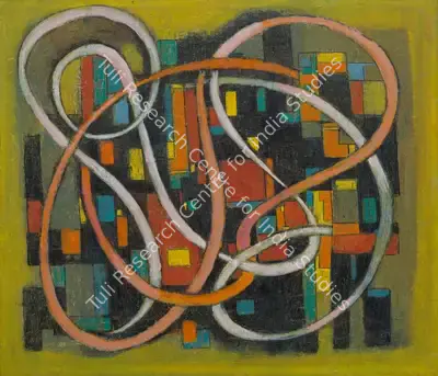 P.T. Reddy (Artist), Forms in Yellow and Blue, 1961, Painting
