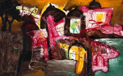 Manu Parekh (Artist), Landscape In Pink And Brown, 2004, Painting