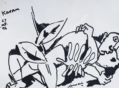 M.F. Husain (Artist), Karan, 1996, Drawing