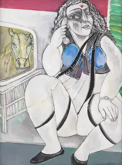 Paritosh Sen (Artist), Woman With Telephone, 1998, Painting