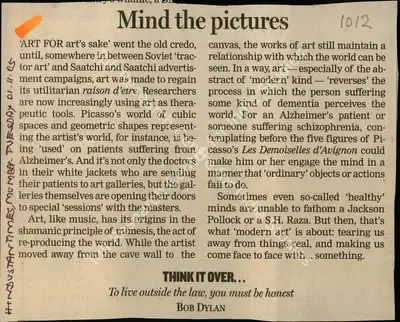 Bob Dylan (Reporter), Mind the Pictures, 2005, Newspaper Clipping