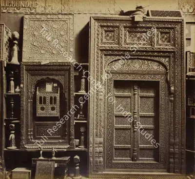 Shew Shankar Narayan (Photographer), Carved, inlaid and lacquered Wood Work - Punjab Court, 1883, Antiquarian Photograph