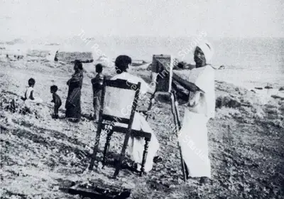 Krishen Khanna (Photographer), Amrita Painting Woman on a Beach at Cape Comorin, 1937, Contemporary Photograph