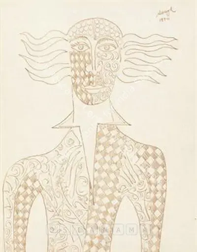 F.N. Souza (Artist), Untitled (Harlequin), 1950, Drawing