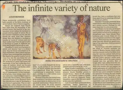 Kishore Srinivasan (Writer), The Infinite Variety of Nature, 2003, Newspaper Clipping