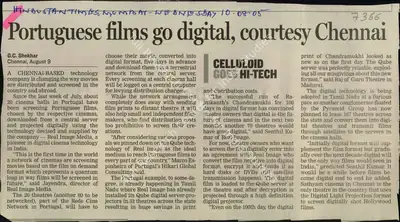 G.C. Shekhar (Reporter), Portuguese films go Digital, Courtesy Chennai, 2005, Newspaper Clipping