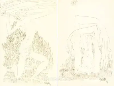 Sadequain (Artist), Untitled (Figure With Cactus), 1964, Drawing