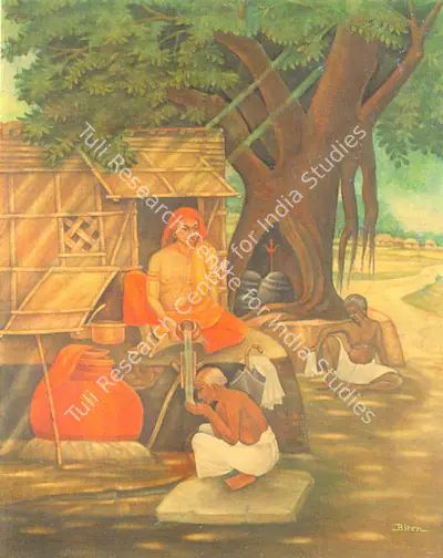 Biren Chakravarti (Artist), A Holy Man Dispensing Water, Painting