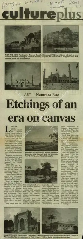 Namrata Rao (Reporter), Etchings of an Era on canvas, 2007, Newspaper Clipping