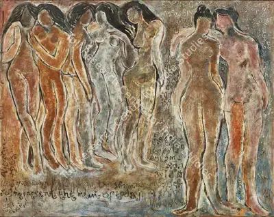 V. Viswanadhan (Artist), Standing Nudes, 1965, Painting