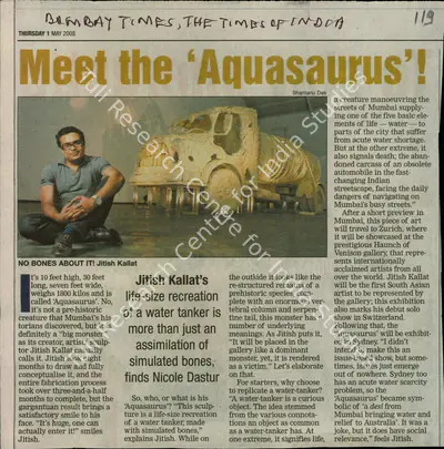 Nicole Dastur (Reporter), Meet the 'Aquasaurus', 2008, Newspaper Clipping