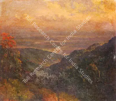 J.P. Gangooly (Artist), Mountain Landscape, Painting