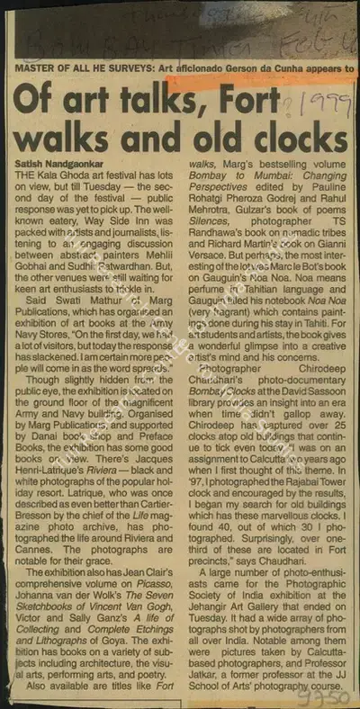Satish Nandgaonkar (Reporter), Of Art Talks, Fort Walks And Old Clocks, 1995, Newspaper Clipping
