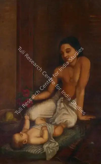 Circle of Raja Ravi Varma (Artist), Baby and Princess, 1887, Painting
