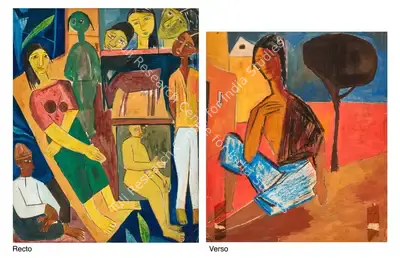 Ramkumar (Artist), Untitled (Family Group and Figure in Landscape), 1949, Painting