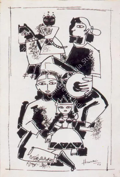 M.F. Husain (Artist), Untitled, 1953, Drawing