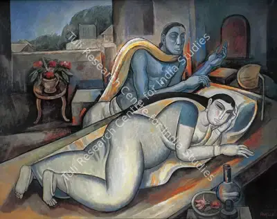 Bijon Choudhury (Artist), Man with Sleeping Woman, 1996, Painting