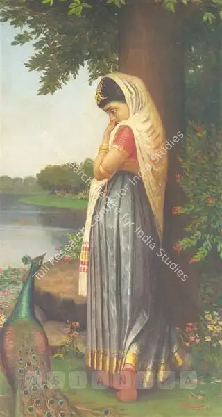 Jogesh Chandra Seal (Artist), Lady With A Peacock, 1919, Painting